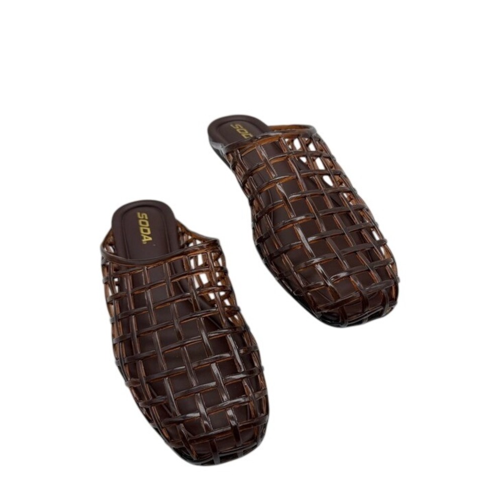 Soda Translucent Brown Woven Basket Jelly Slip on Slide Mules Size 10.5